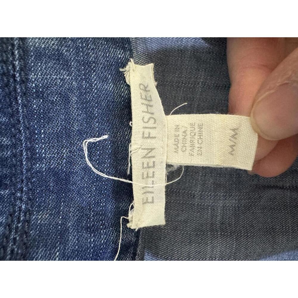 Eileen Fisher Dark Wash Chambray Denim Button Up Mini Shirt Dress- Size Medium - Picture 5 of 9